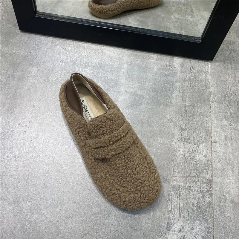 

Round Toe Moccasin Shoes Loafers With Fur Slip-on Female Footwear Casual Sneaker Moccasins Slip On Comfortable Dress Winter Fret