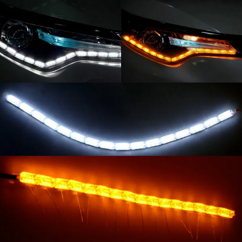 

2x Crystal Strip Lamp Tears Flexible White Yellow Switchback LED Day Lights Sequential DRL Flowing Turn Signal Light