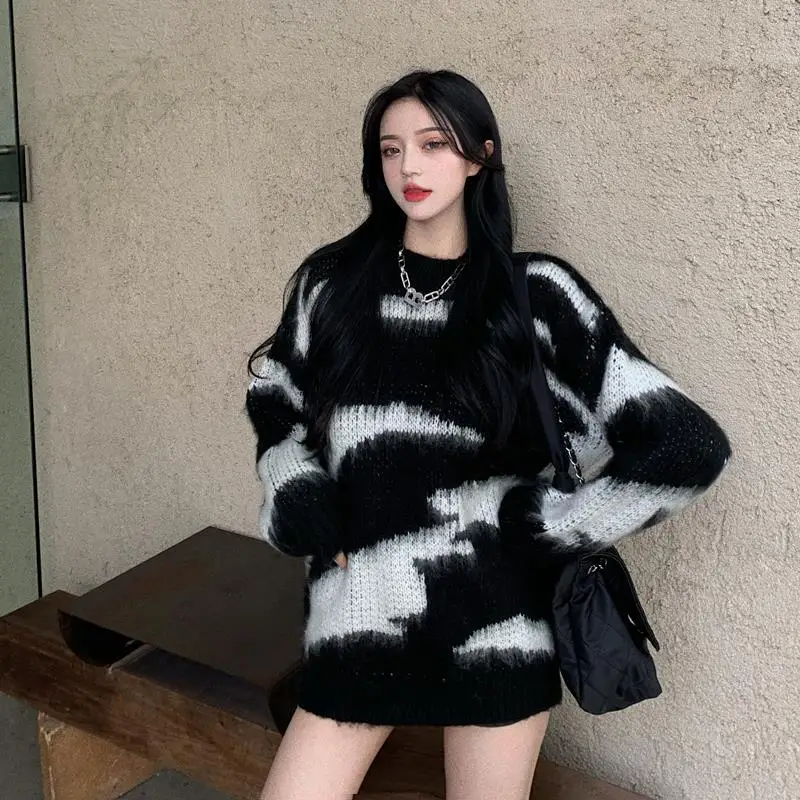 

New sweaters for autumn and winter 2020 women's loose wear retro port style lazy knitwear thickened