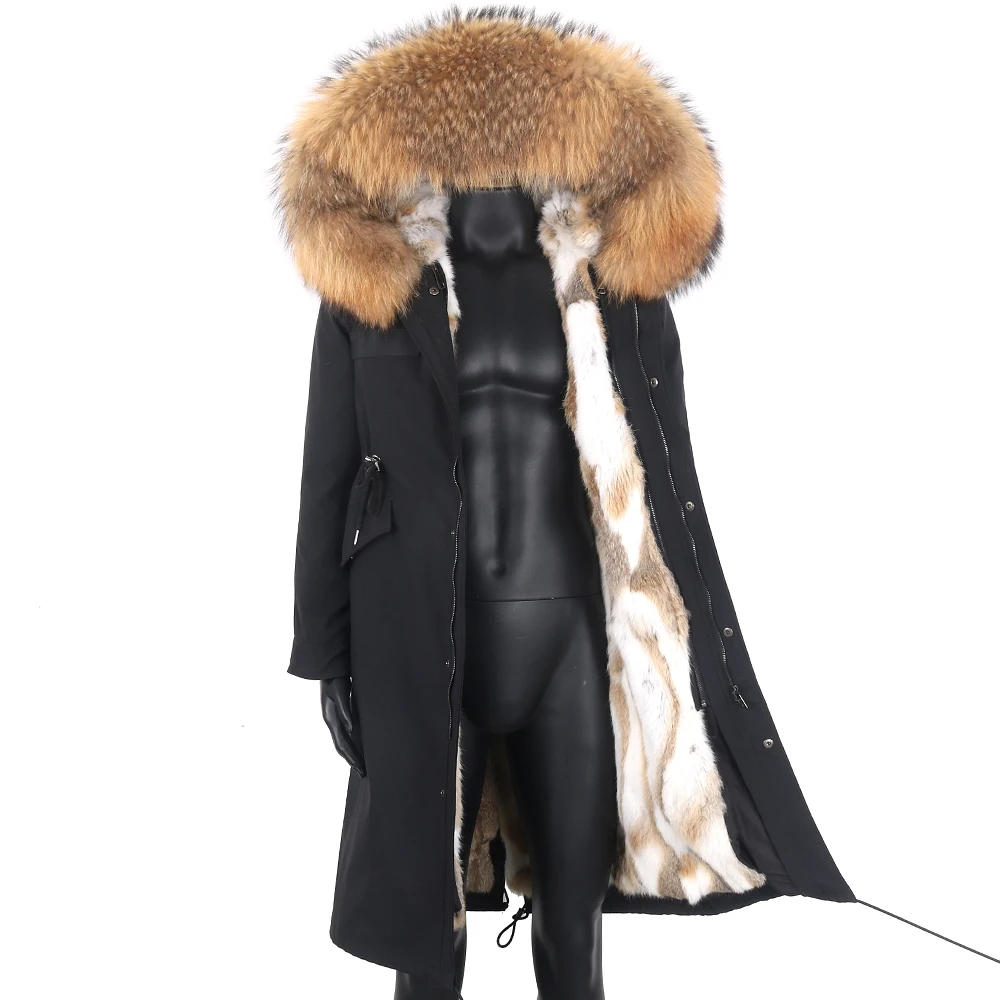 

New Real Genuine Natural Rabbit Fur Coat Men's Fashion Hooded Jacket Waterproof Parka Outerwear Custom Any Size