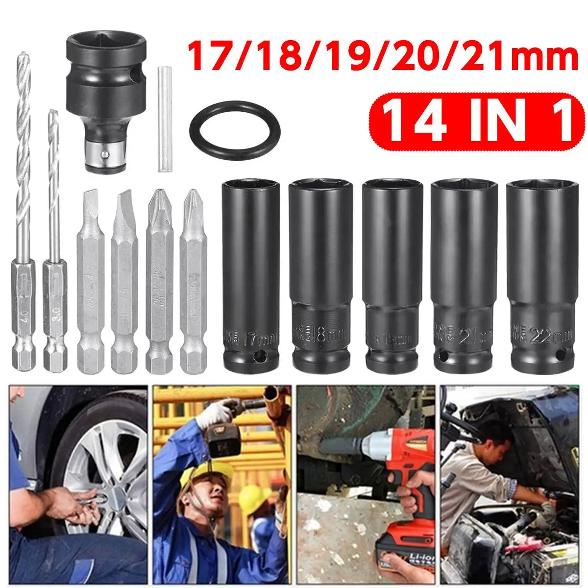 

14 in 1 Electric Wrench Screwdriver Hex Socket Head Kits Set For Impact Wrench Drill Power Tools Accessories
