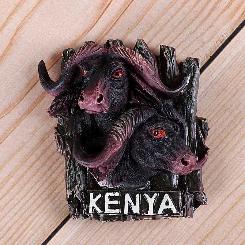 kenya buffalo Африканская дикая природа крокодил верблюжий бык креативный имитация магнитов на холодильник Кения Сирия Британия путешествия за границу в память - Цвет: kenya buffalo
