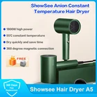 Фен для волос ShowSee с отрицательными анионами, 1800 Вт, сильный ветер с рассеивателем, профессиональный фен зеленого цвета с горячим и холодным воздухом