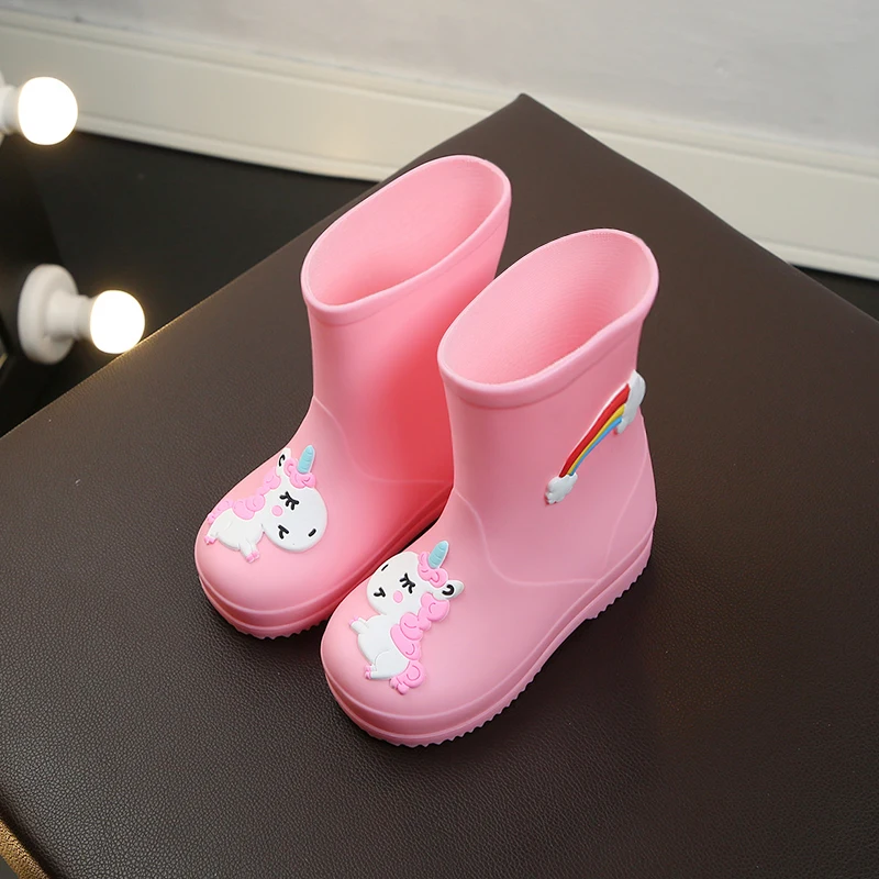 

2020 New Kids Rain Boots Children Cartoon Unicorn Shoes Waterproof For Girls Rubber Boys Baby anti-slip Warm Removable