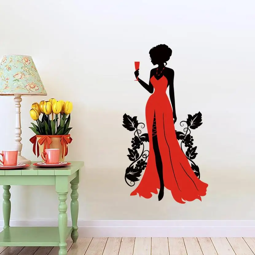 Красное платье красивая сексуальная женщина Наклейка на стену Красивая Девушка