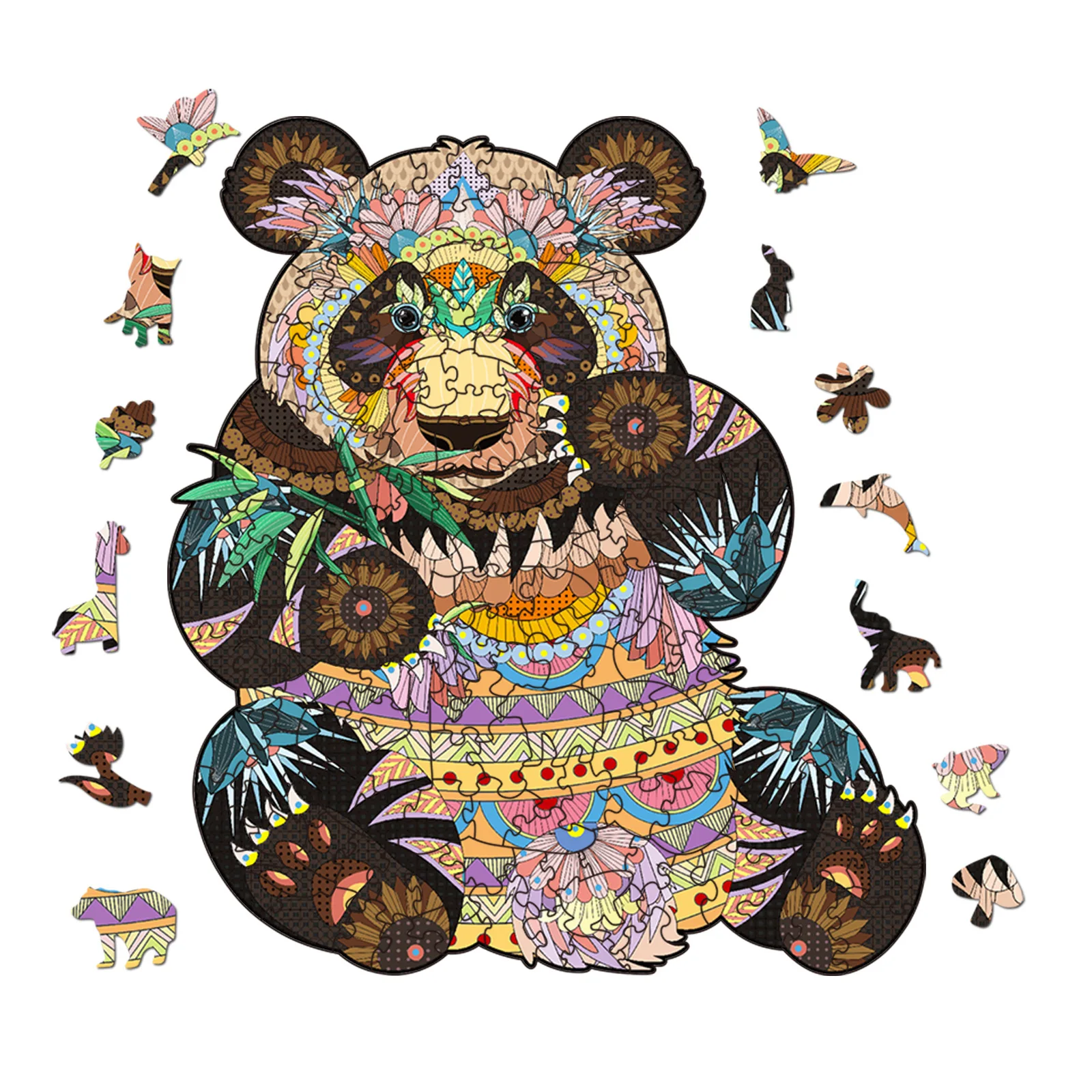 

Panda Art Totems Jigsaw Puzzle Wooden Educational Toys Common Animal Puzzles Stress Relief Toy for Kids Boy Girl Children Adults