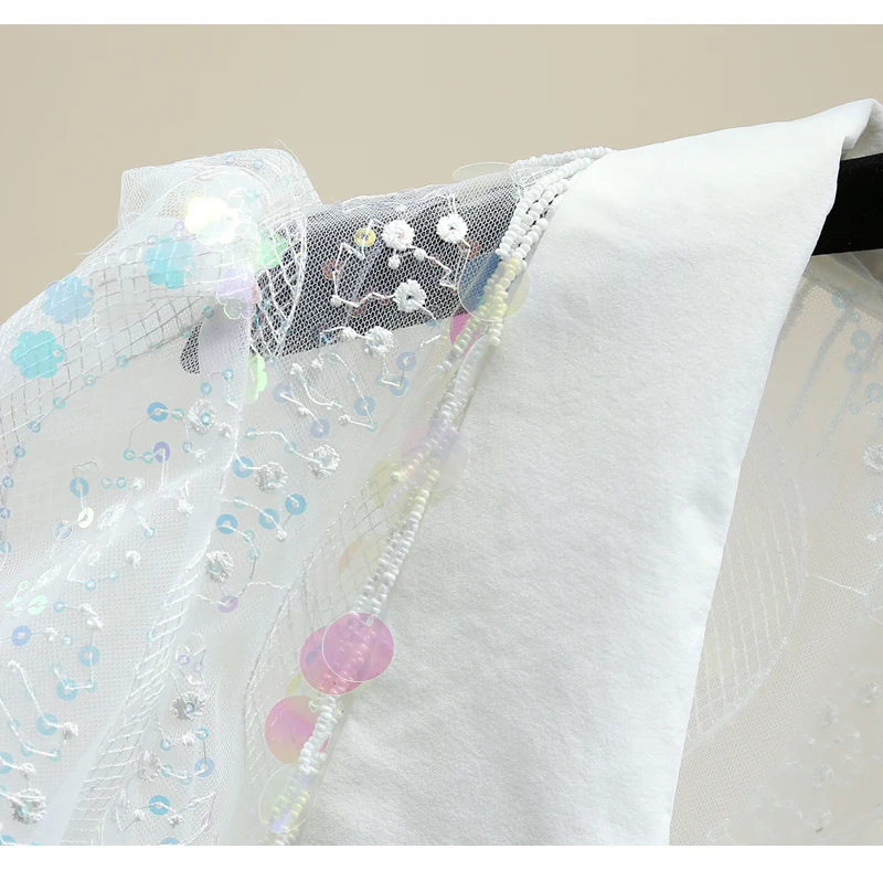 

2021 Summer See-through Sequin Female Shirt Loose Slimming Graceful Women Top Tassels Beads Short Sleeve Fashion Blouse