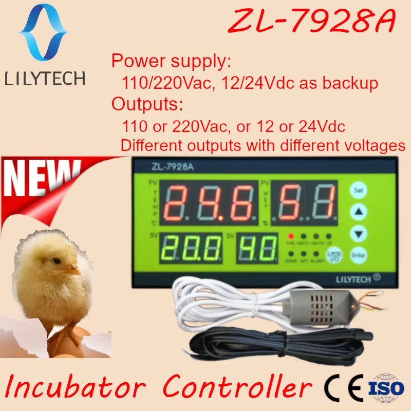 ZL-7928A, 100/220 В переменного тока, 12 в резервный аккумулятор, сухие выходы, многофункциональный автоматический инкубатор, контроллер инкубатора, Lilytech, ZL-7918A