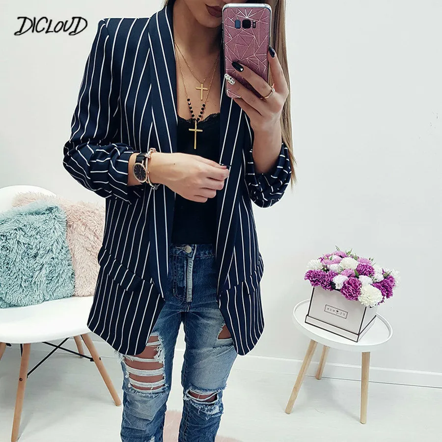 Женский Повседневный Топ с полосатым принтом простой блейзер карманами и