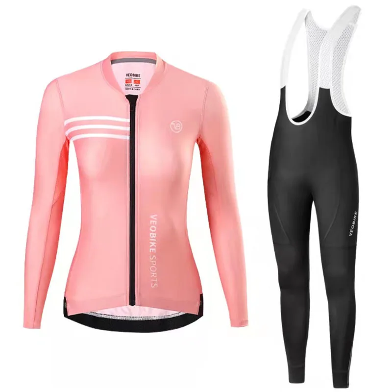 

Women's Long-Sleeved Jersey Sports Suit Autumn Breathable Top 20D Suspender Pants Running Mountain Cyclist Coat