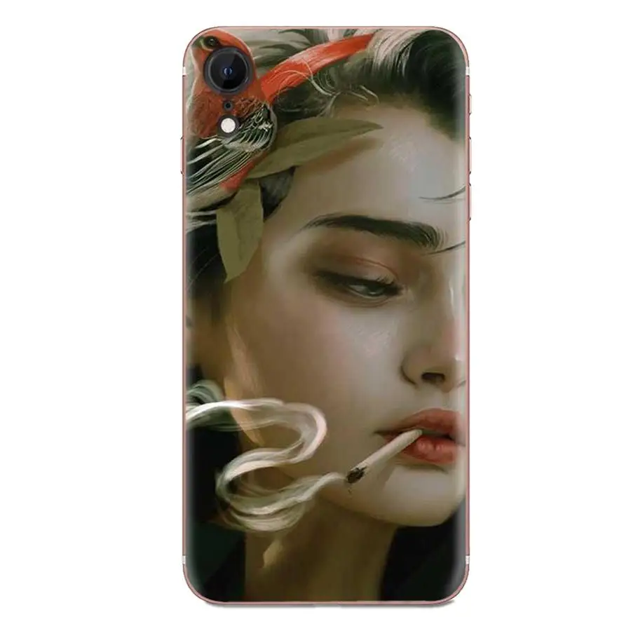 Чехол для мобильного телефона из мягкого силикона TPU с изображением девушки, курящей, прозрачный, для Apple iPhone 4 4S 5 5C 5S SE 6 6S 7 8 11 Plus Pro X XS Max XR.
