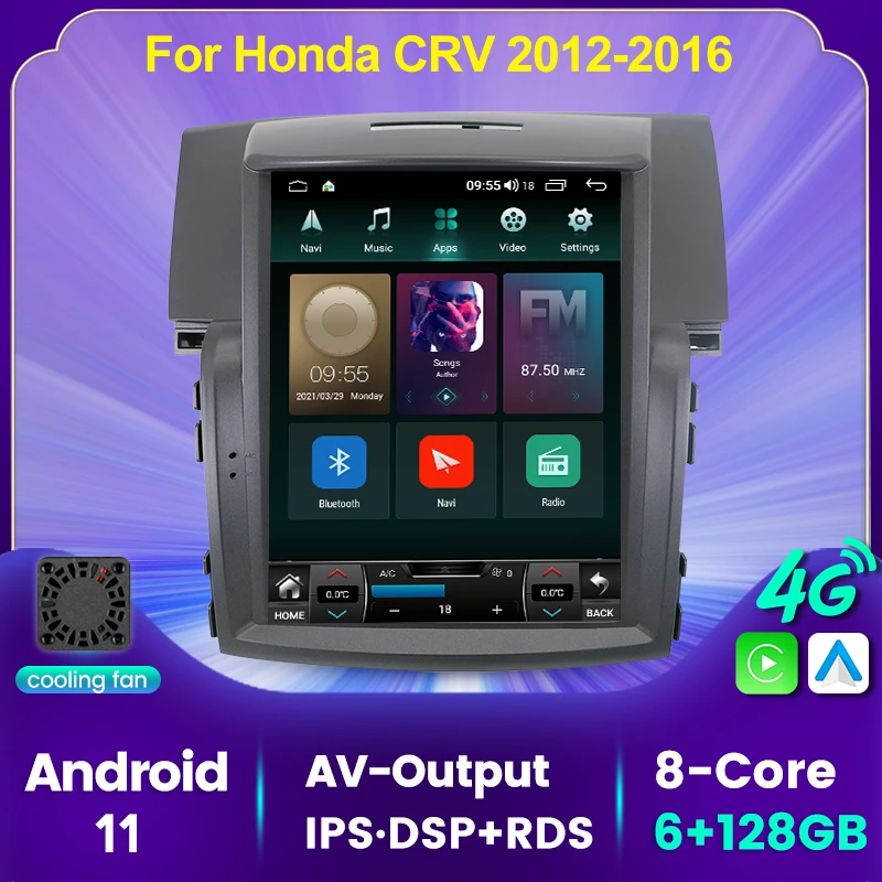 4GLTE 6GB+128GB Android 11 Car Multimedia GPS Radio Player For HONDA CRV 2012 2013 2014 2015 2016 AV Output SWC Built-in Carplay |