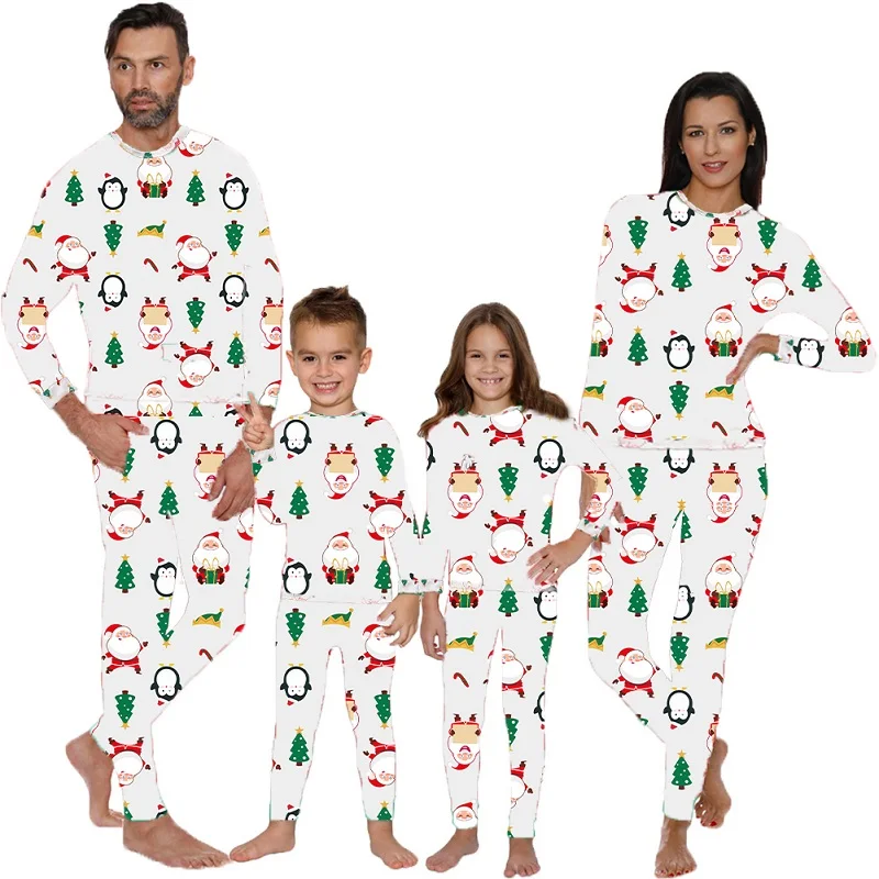 

2021 XMAS Family Matching Pajamas Set Father Mother Kid Baby Santa Claus Penguin Christmas Tree Top+Pants Family Sleepwear