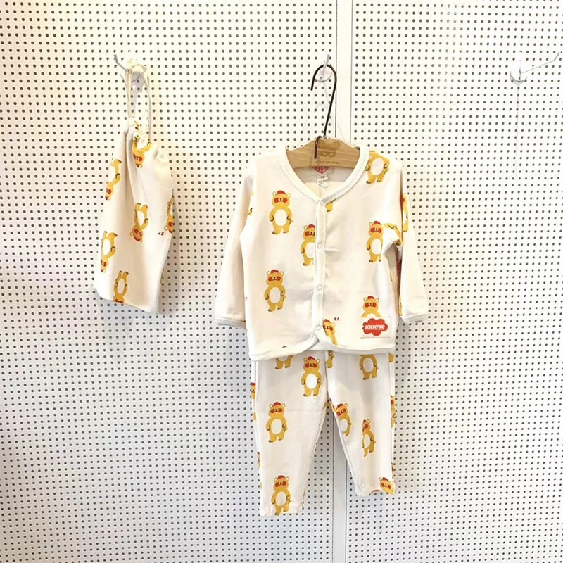 Корейские Детские пижамные комплекты Bebe De Pi* комплекты зимней одежды для сна с милым медведем для малышей комплекты одежды наивысшего качества для малышей брендовая одежда