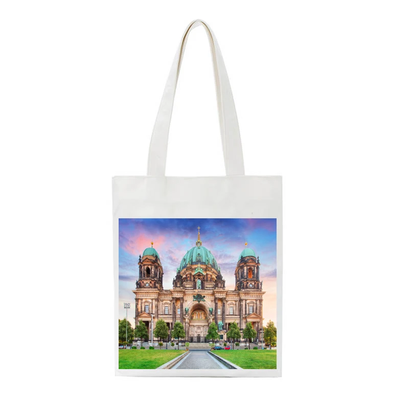 Фото Женская холщовая сумка-мессенджер с принтом замка и мечети | Багаж сумки
