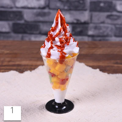 Моделирование Сливочное мороженое с сиропом образец фруктового Sundae модель поддельные для сливочного мороженого реквизит коробка для демонстрации камней в витрине искусственные sundae формы - Цвет: model 1