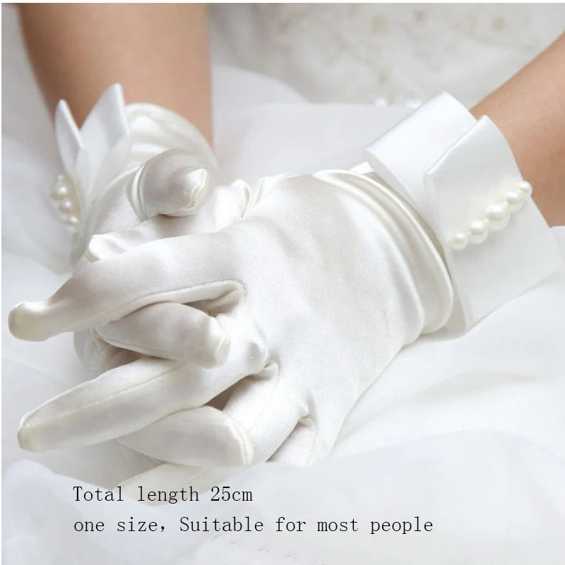 Женские короткие атласные свадебные перчатки на пальцах с бантом