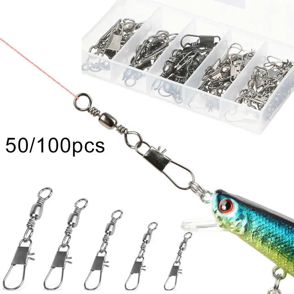

50/100Pcs Swivels Interlock Snap Fishing Lure Tackles Gear Accessories Connector Copper Swivels Pin Bearing Rolling Fish Tool
