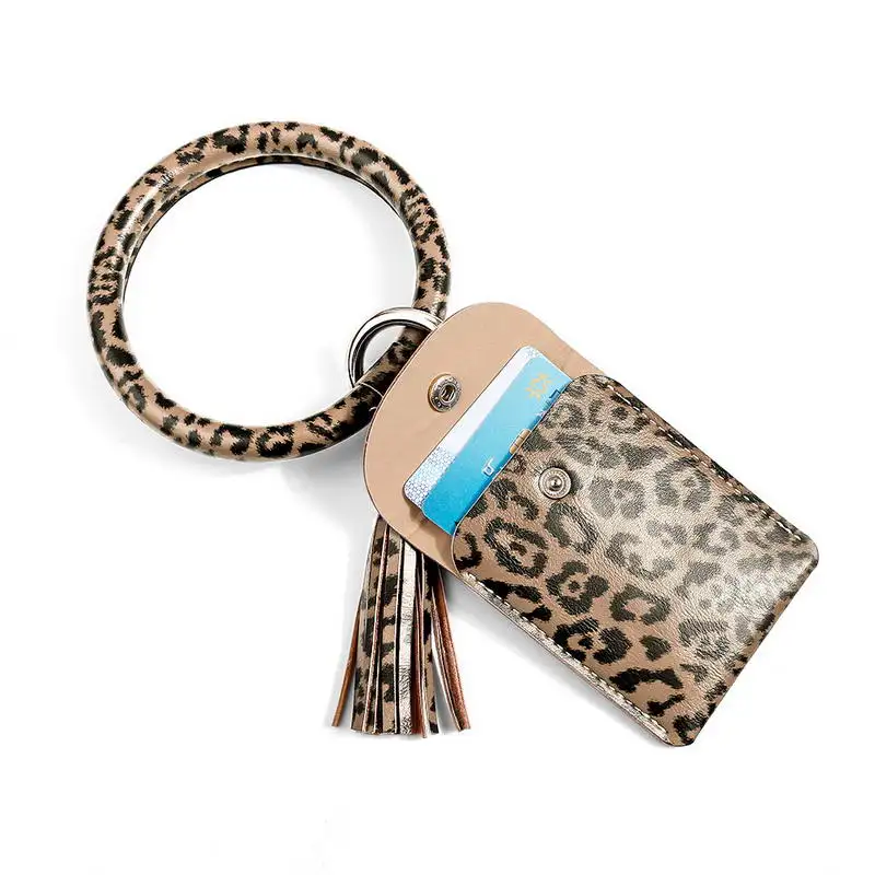 

Leopard Leather Cards Bag O Big Keychains Bangles Tassel Pendant Key Chains Bangle