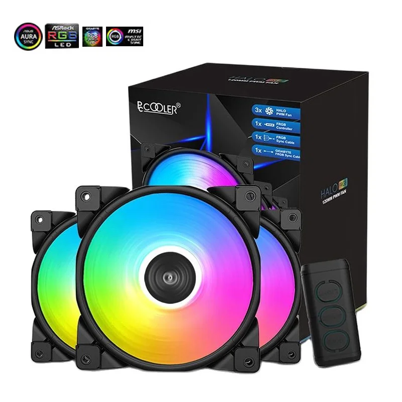 Pccooler 3/уп HALO RGB вентилятор (12 см) 12V и 5V FRGB 3Pin & 4Pin PWM бесшумный охлаждения шасси