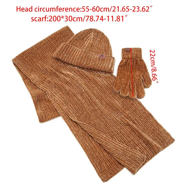 

Unisex Winter Ribbed Knit Long Scarf Beanie Hat Touch Screen Gloves 3 Piece Set D08E