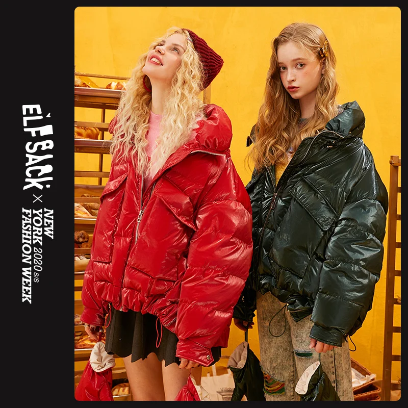 ELFSACK красный однотонный прямой сатиновый теплый пуховик для женщин зима 2019
