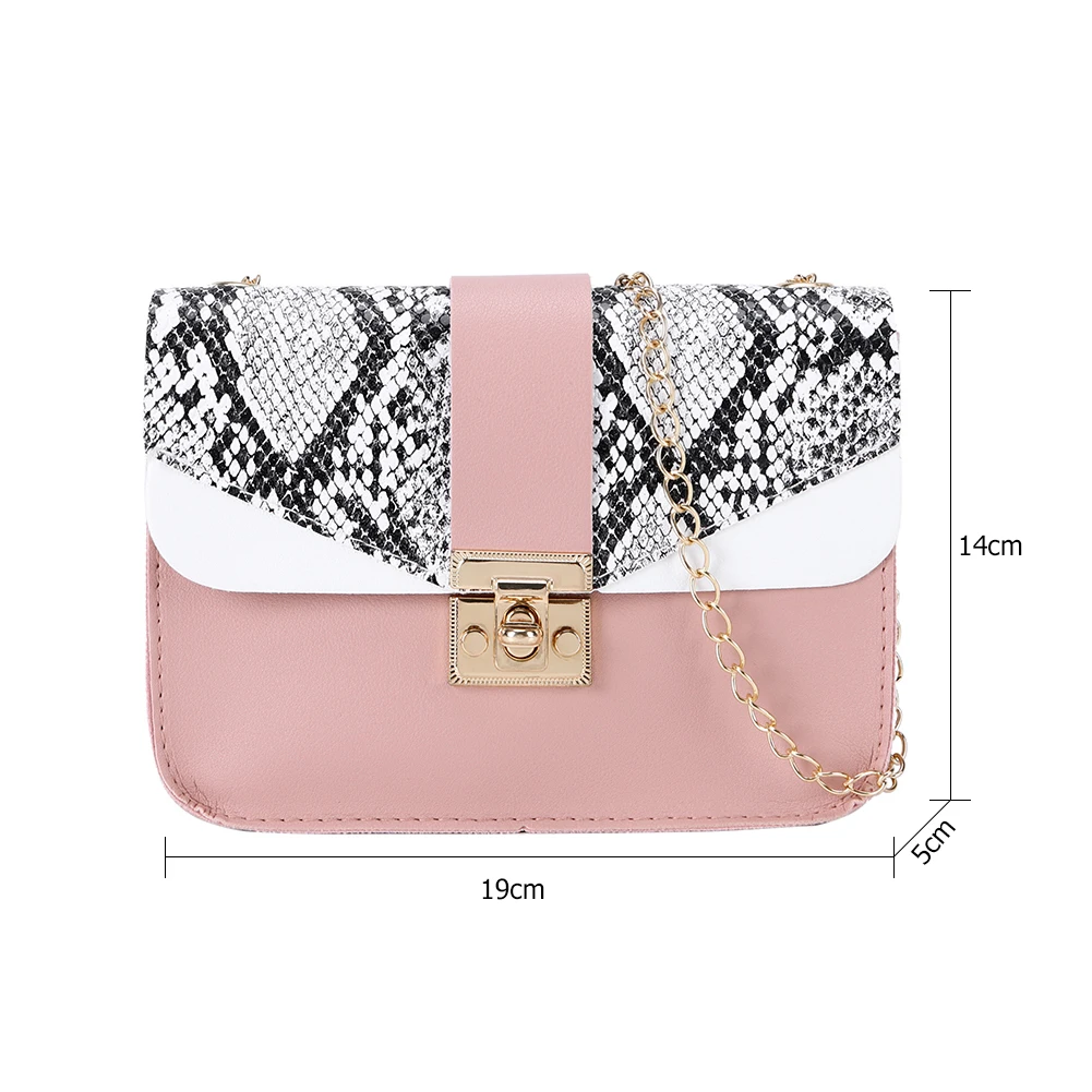 

Retro PU Leather Hasp Messenger Chain Bag Women Casual Snake Pattern Shoulder Crossbody Bags Portable Solid Color Travel Handbag