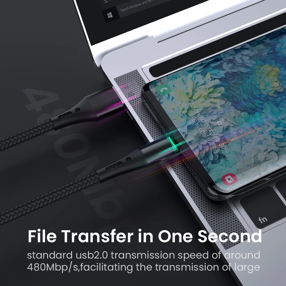 

2.4A Micro USB Mobile Phone Cable Type C Fast Charging Data Cable With LED Lighting For Samsung S20 Huawei P40 Xiaomi Redmi