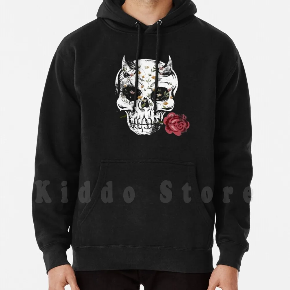 

Flowers And Skulls Vintage hoodies long sleeve Bone Botany Flowers Rose Skull Death Skeleton Forever