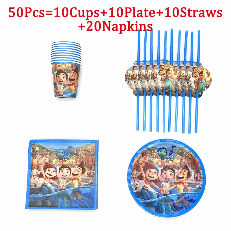 

20/30/40/50Pcs Hot Film Luca Kids Birthday Party Decorations Disposable Tableware Set Paper Cups Plate Baby Shower Supplies