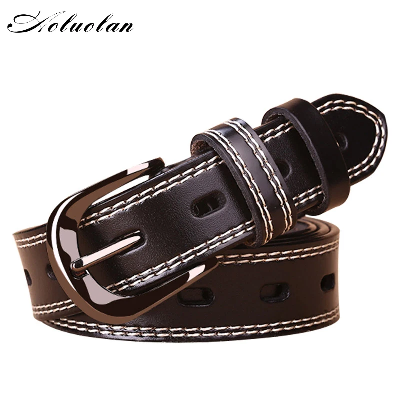 Aoluolan brand strap pin buckles vintage belts for womens high quality Real Cowskin Leather Designer Women Belt
