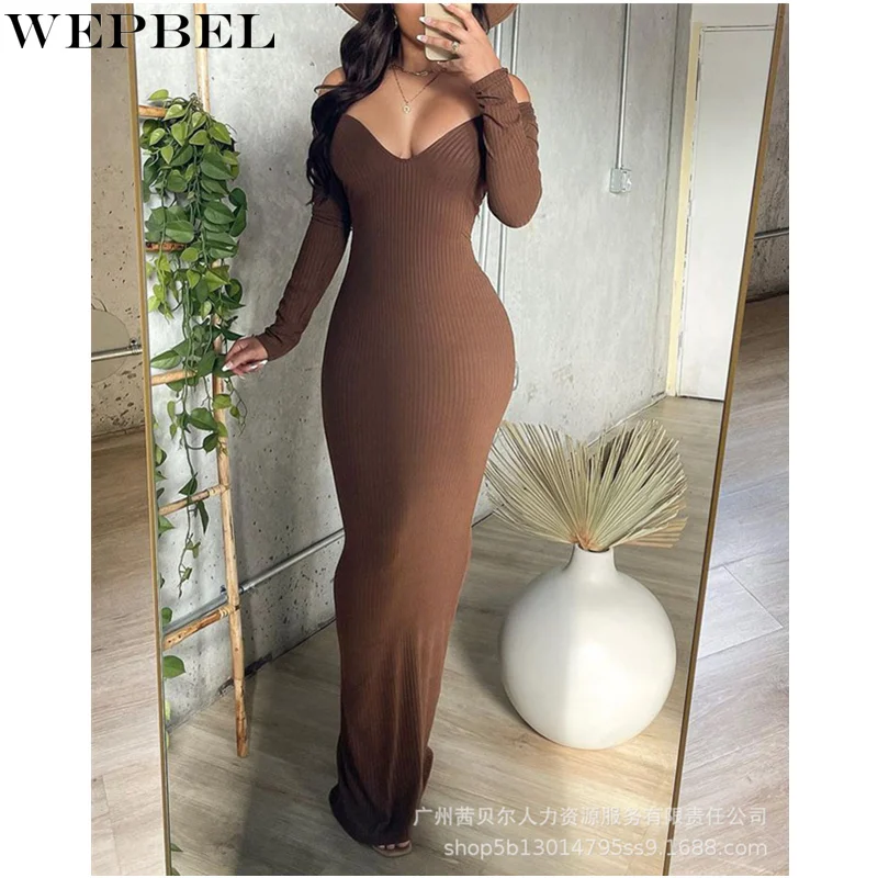 

Женское сексуальное облегающее платье WEPBEL, элегантное модное женское платье с длинным рукавом, открытыми плечами и V-образным вырезом, корс...