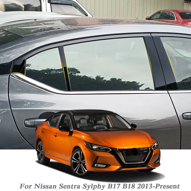 Pegatina decorativa para ventana de coche, accesorios externos de PVC de columna media para Nissan Sentra Sylphy B17 B18 2013-presente, 8 Uds.