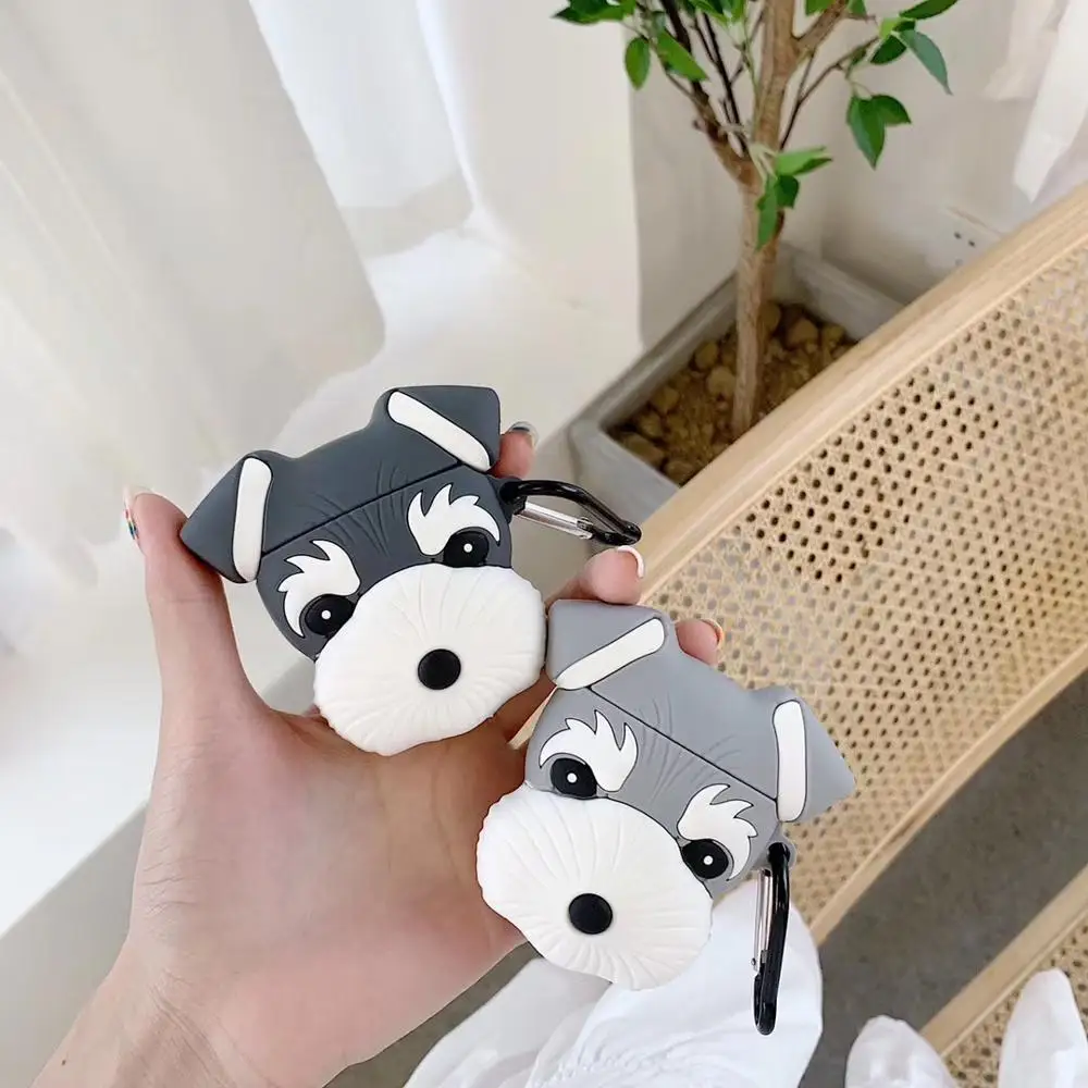 3D милые наушники Schnauzer Dog силиконовый мягкий чехол для AirPods 1 2 Bluetooth гарнитура