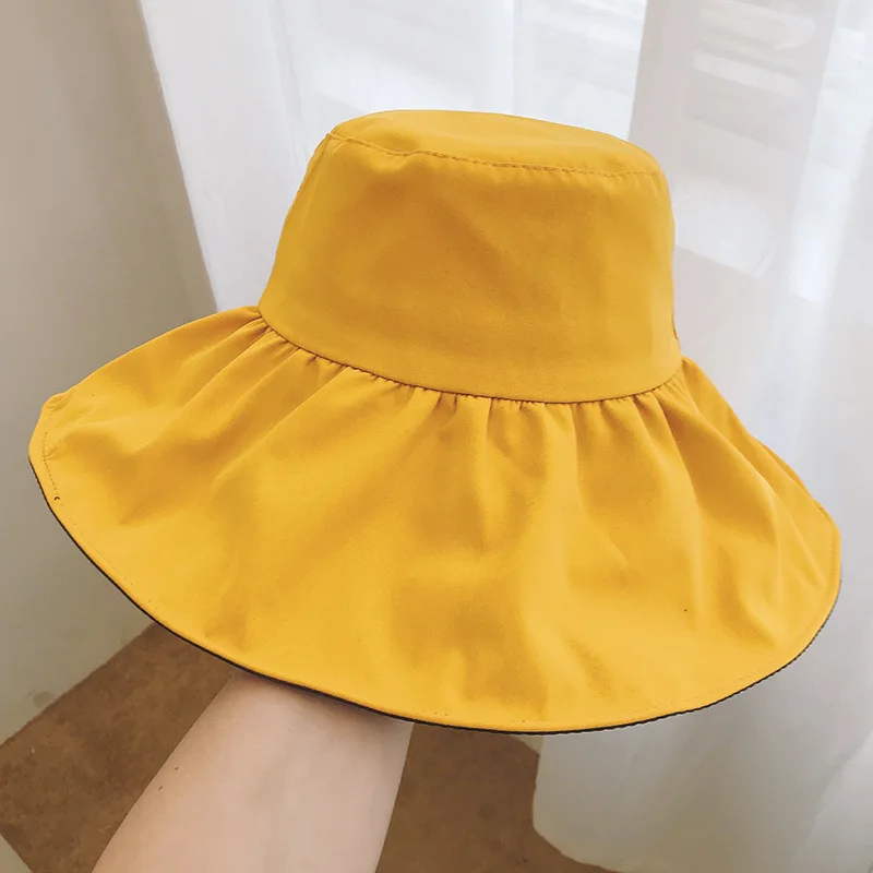 

2021 new summer big brim hat female black rubber sunscreen sun visor hat cover face reveal face small sun hat fisherman hat