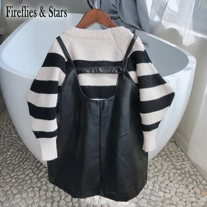 Комплект из Свитера и платья из ПУ кожи для девочек 2-7 лет