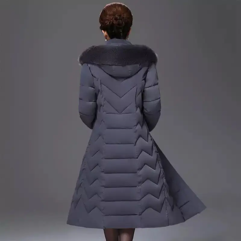 X-Long 2022 New Winter Casual Jacket Women Office Ladies Parka Mujer Solid Hooded With Fur Collar Slim Women's Thick Coat s1347