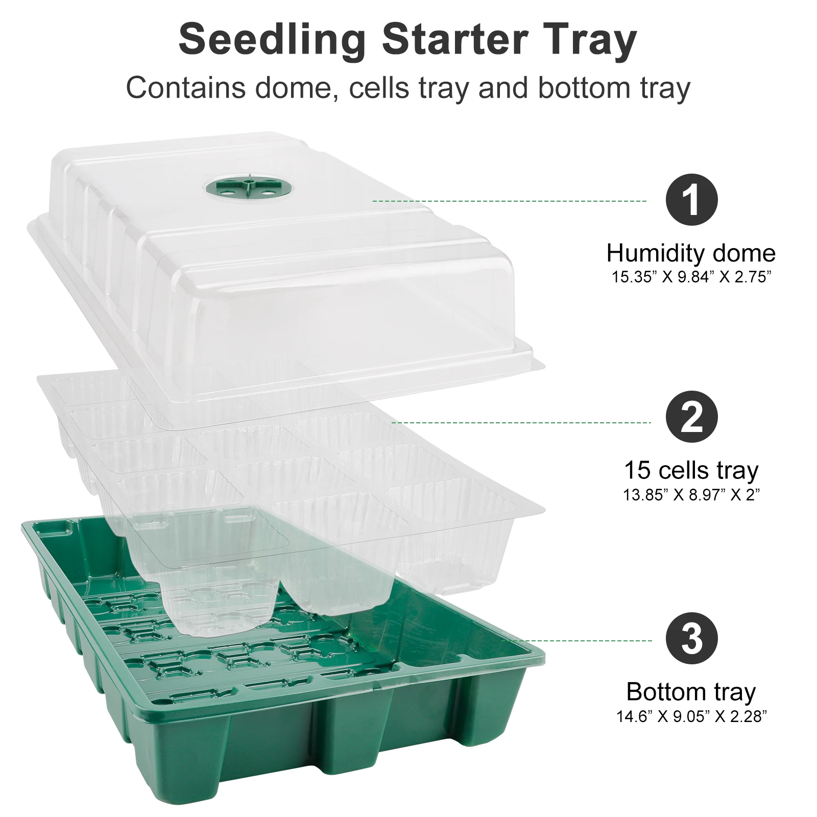 

Plant Growing Tray 5-Pack Seedling Trays Germination Propagator 15 Hole Solid And Durable Breathable Plastic Seeding Starter