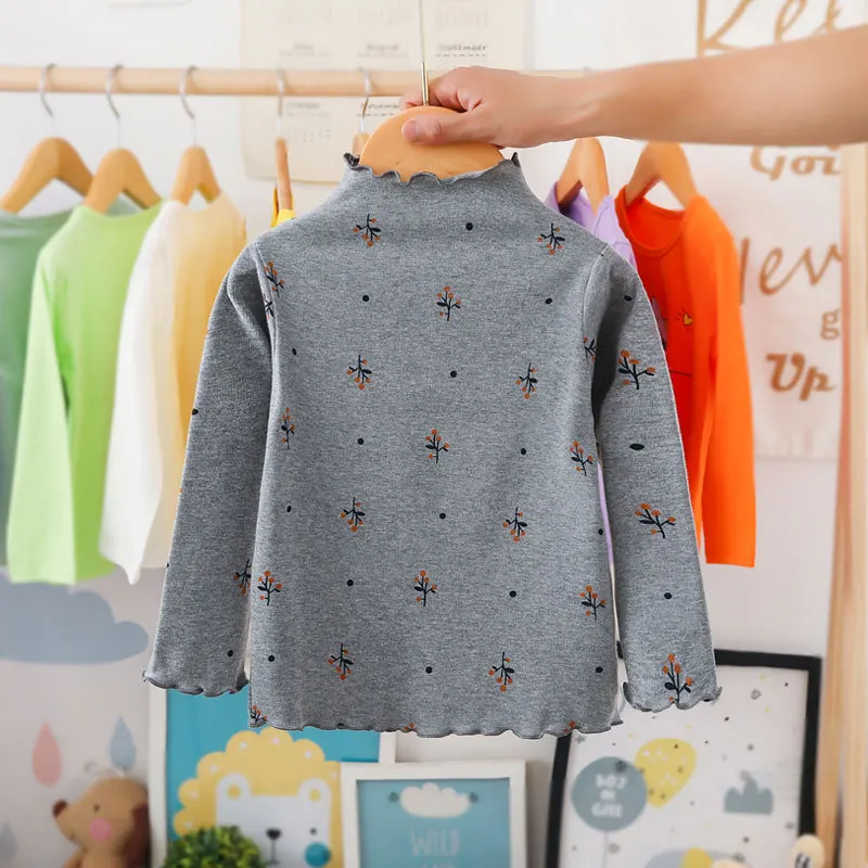 Girls Print Turtleneck T-Shirt Spring And Autumn Children's Cotton Long-Sleeve Basic Shirts Baby Kids Clothes New Top Tees WTB21 images - 6