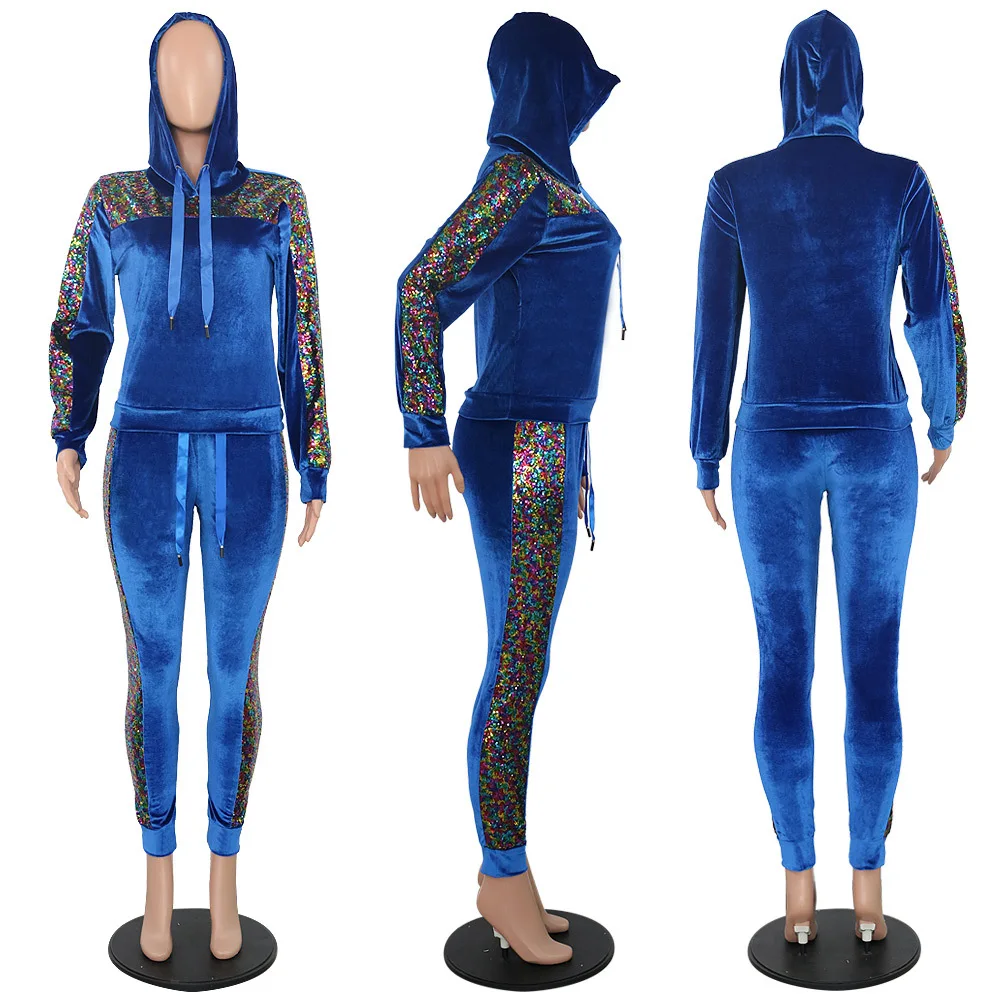Женский Бархатный спортивный костюм с блестками Adogirl толстовка капюшоном и