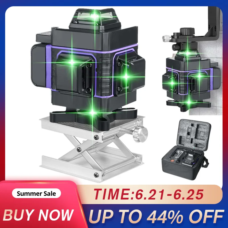 

16/12 Line 4D Laser Level Green Light LED Display Auto Self Leveling 360° Laser Levels Horizontal Vertical Cross Remote Control