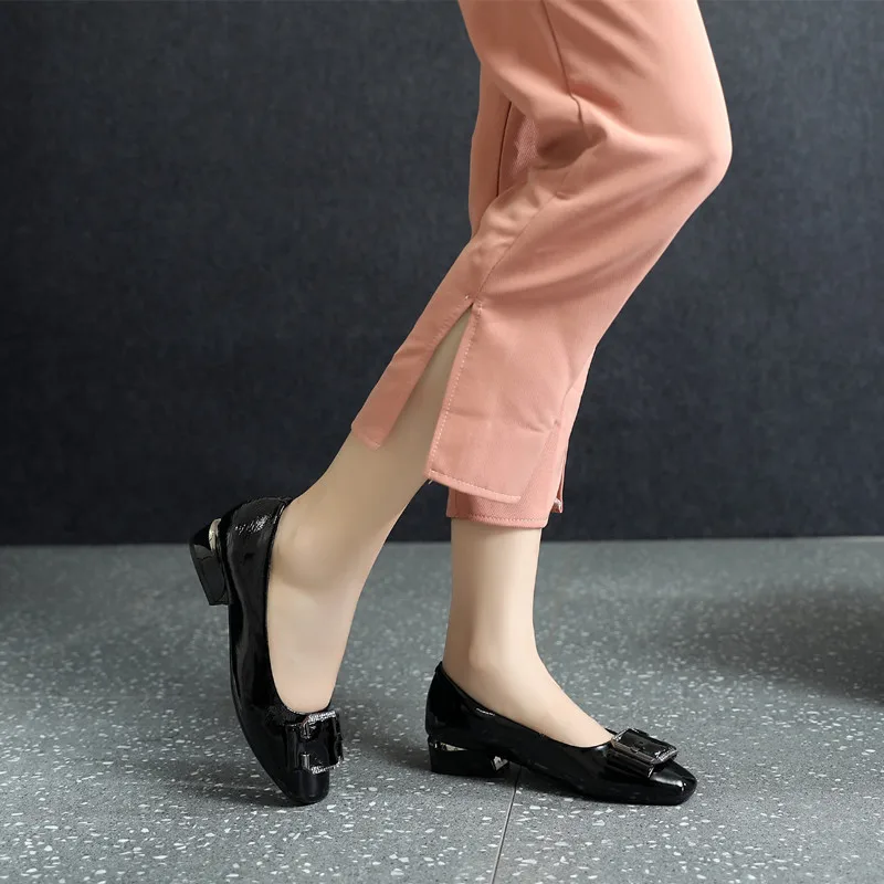 

TIMETANG shoes women pumps 2.5cm low square heel soft sole OL work shoes buckle office lady work pumps bigger size 43