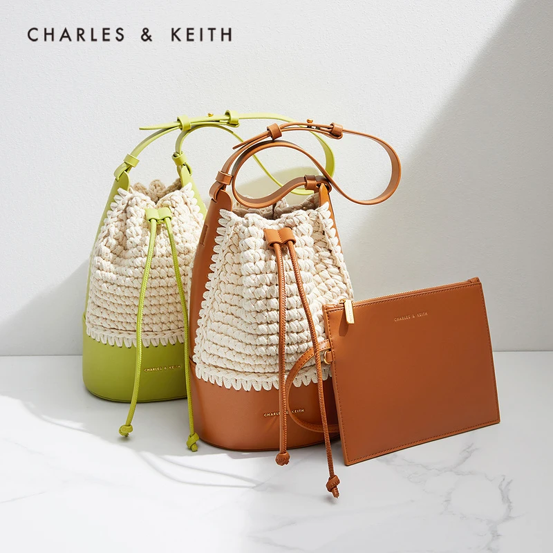CHARLES＆KEITH Новинка на летом 2021 CK2 10781509 Женская тканая переносная сумка ведро|Сумки с