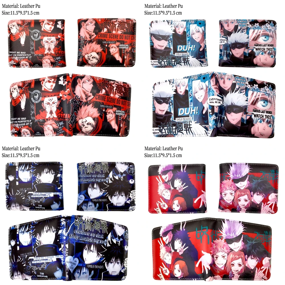 

Кожаный кошелек с аниме juютсу Kaisen, короткий двухскладной бумажник из искусственной кожи на молнии для мальчиков и девочек, с кармашком для м...