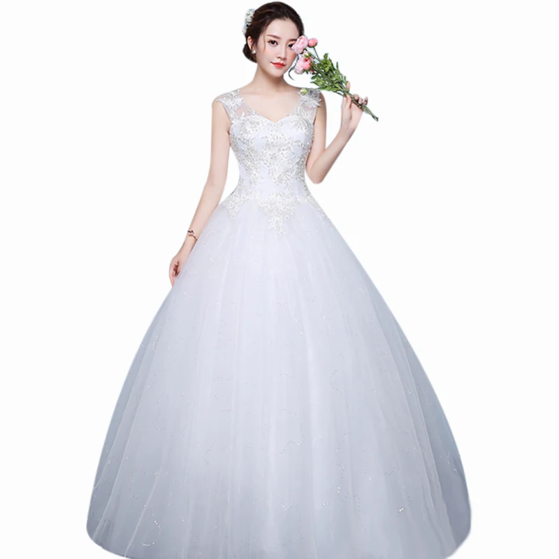 

Pearls Wedding Dresses It's Yiiya AR712 V-neck Sleeveless Vestidos De Novia Plus Size Wedding Gowns Appliques Lace Bridal Dress