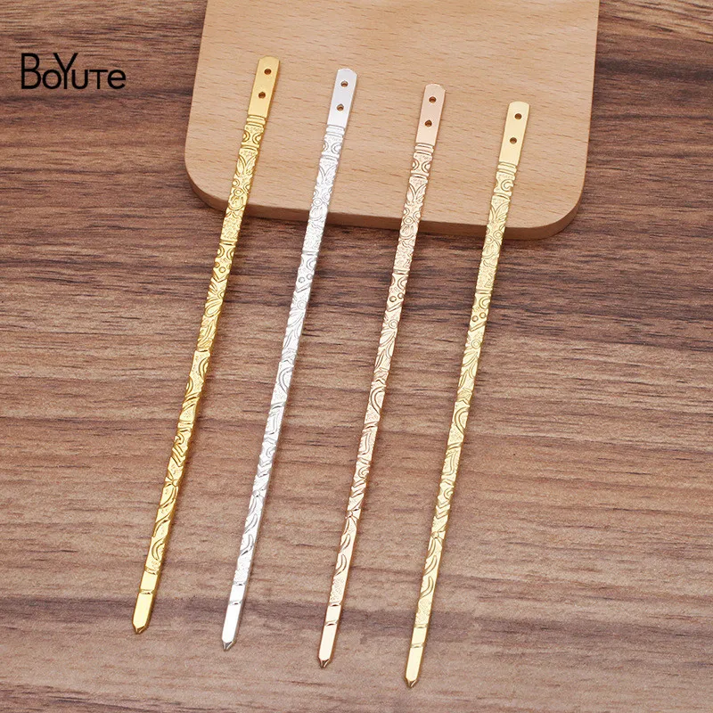 

BoYuTe (10 Pieces/Lot) 4.5*150MM Metal Brass Flower Carved Hair Stick with Holes Handmade Diy Hair Accessories Materials