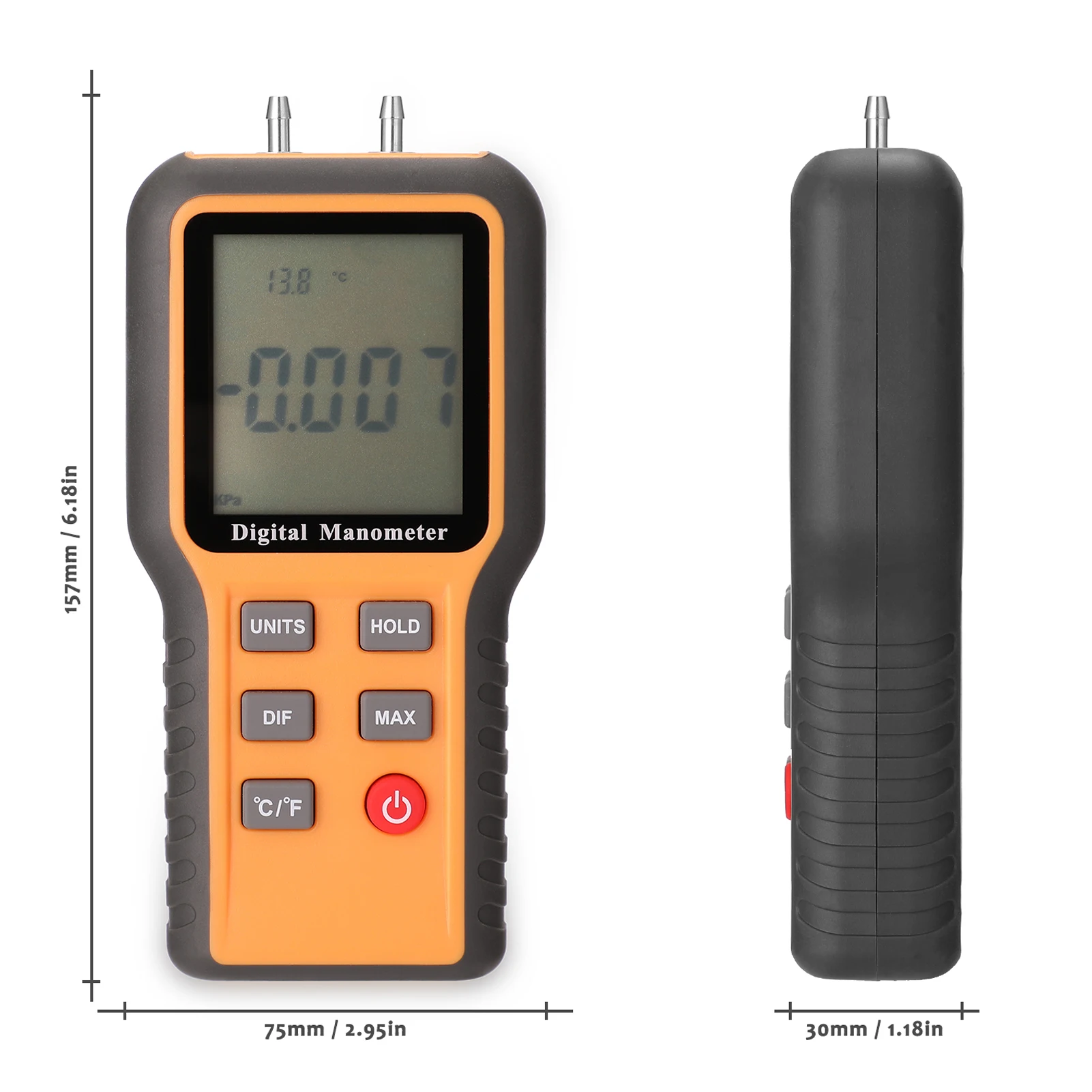 

Digital Manometer LCD Display Switchable 12 Pressure Units Temperature Measurement Tool Pipes Pressure Measuring Device