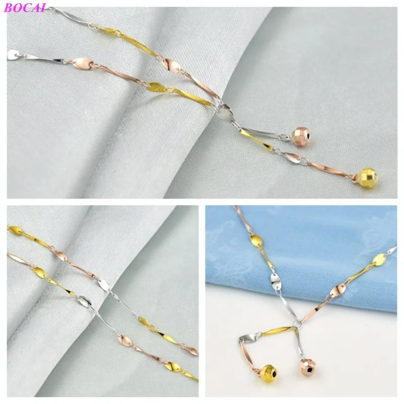 Женское серебряное ожерелье BOCAI S925 пробы цепочка из тайского серебра трех цветов