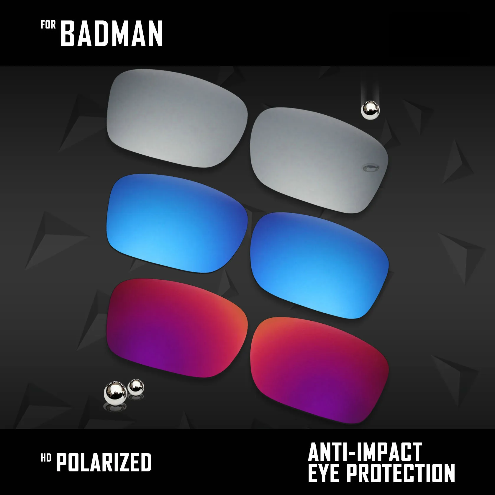 OOWLIT 3 Pairs Polarized Sunglasses Replacement Lenses for Oakley Badman OO6020-Silver& Midnight Sun & Ice Blue