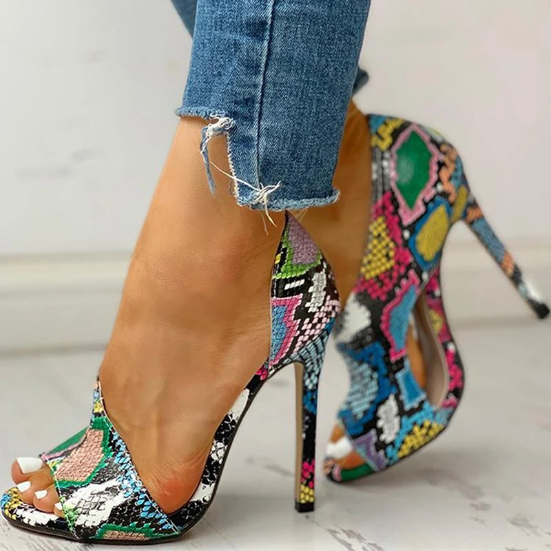 

HOT Women Pumps New Shoes Sexy High Heels Ladies Party Stiletto & Enlargers Female Black Wedding Snake Print Heels Zapatos